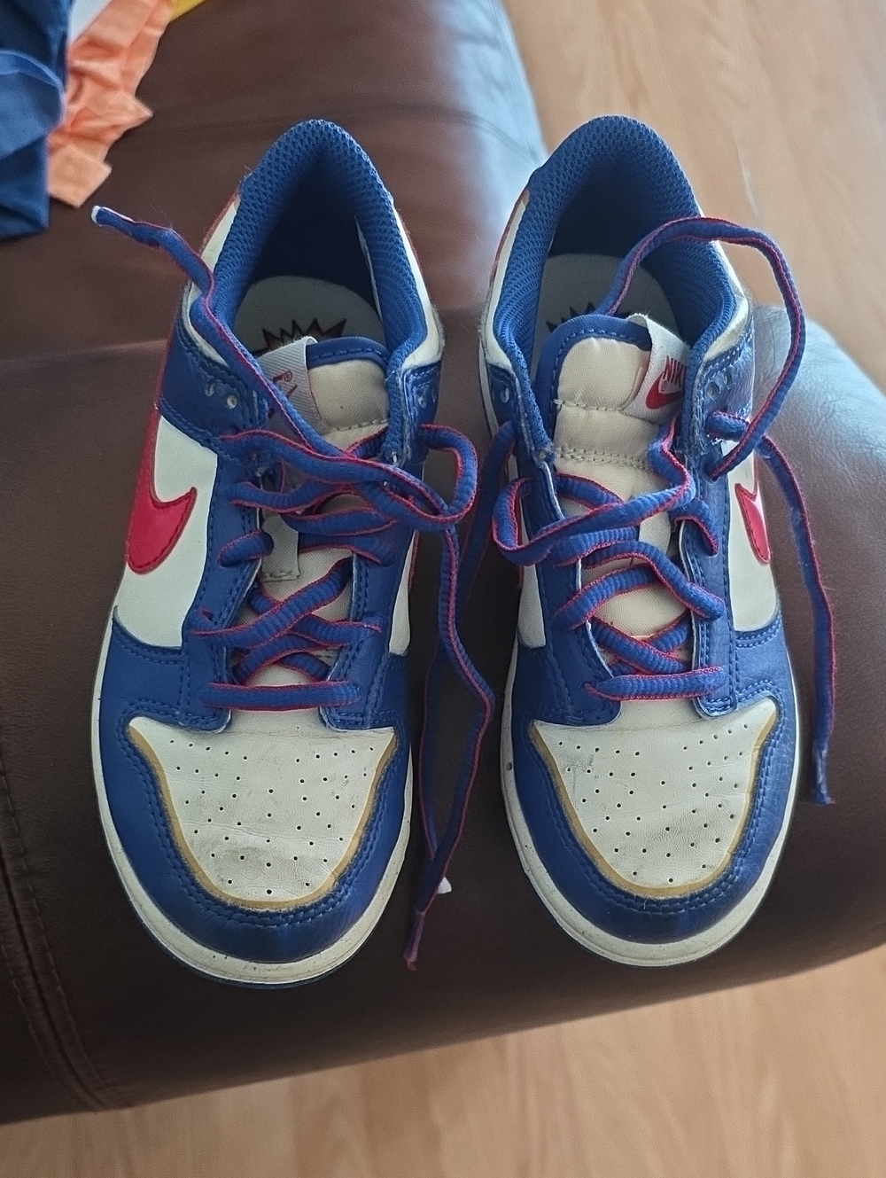Nike Kids Blue White Sneakers with Pink Swoosh